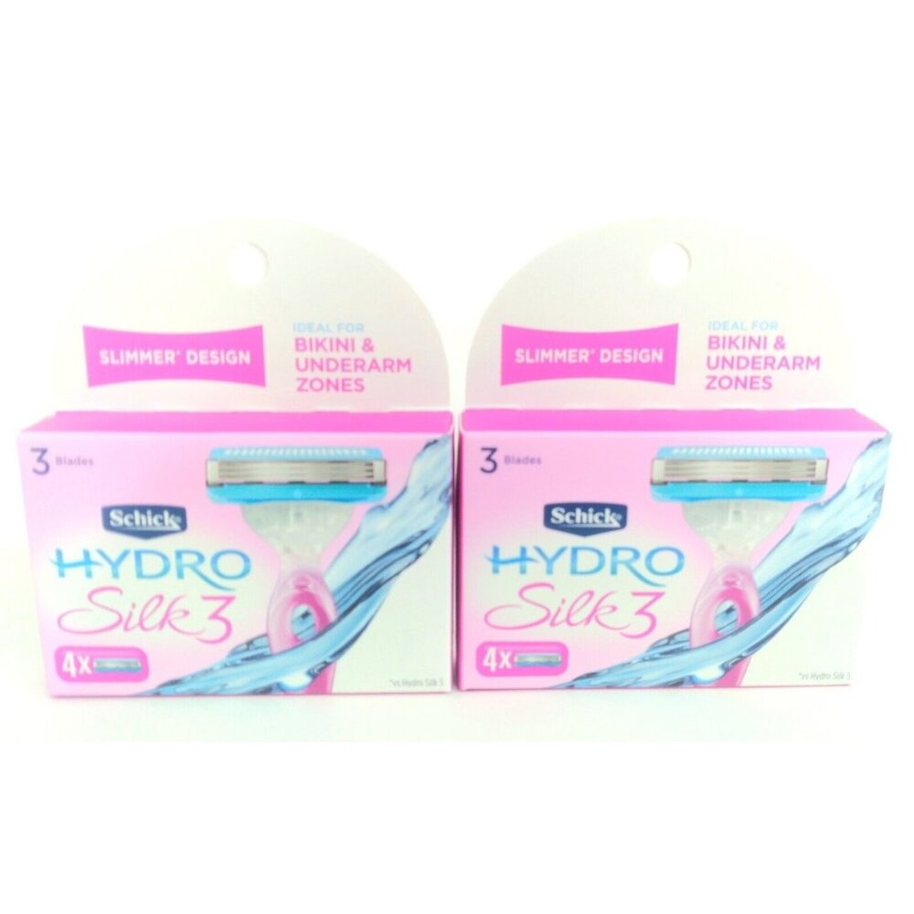 Schick Hydro Silk 3 Women Razor Refills Bikini Underarm 2 Pack Lot (4ct Per Pk)